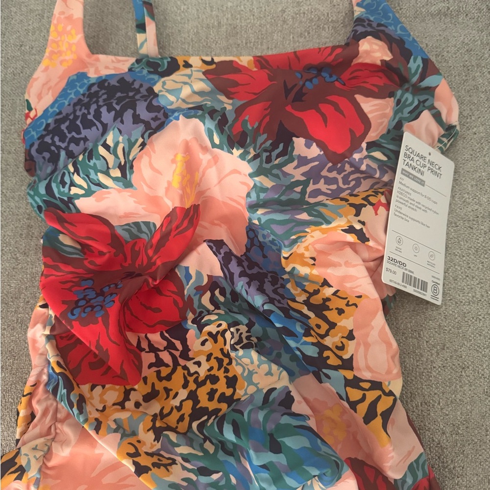 Athleta Bora Bora Floral Print Square Neck Tankini Top NWT